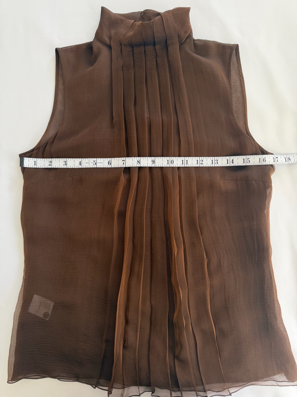 AKRIS 100% Silk Chocolate Brown Pleated Blouse Size 6 - Picture 12 of 16